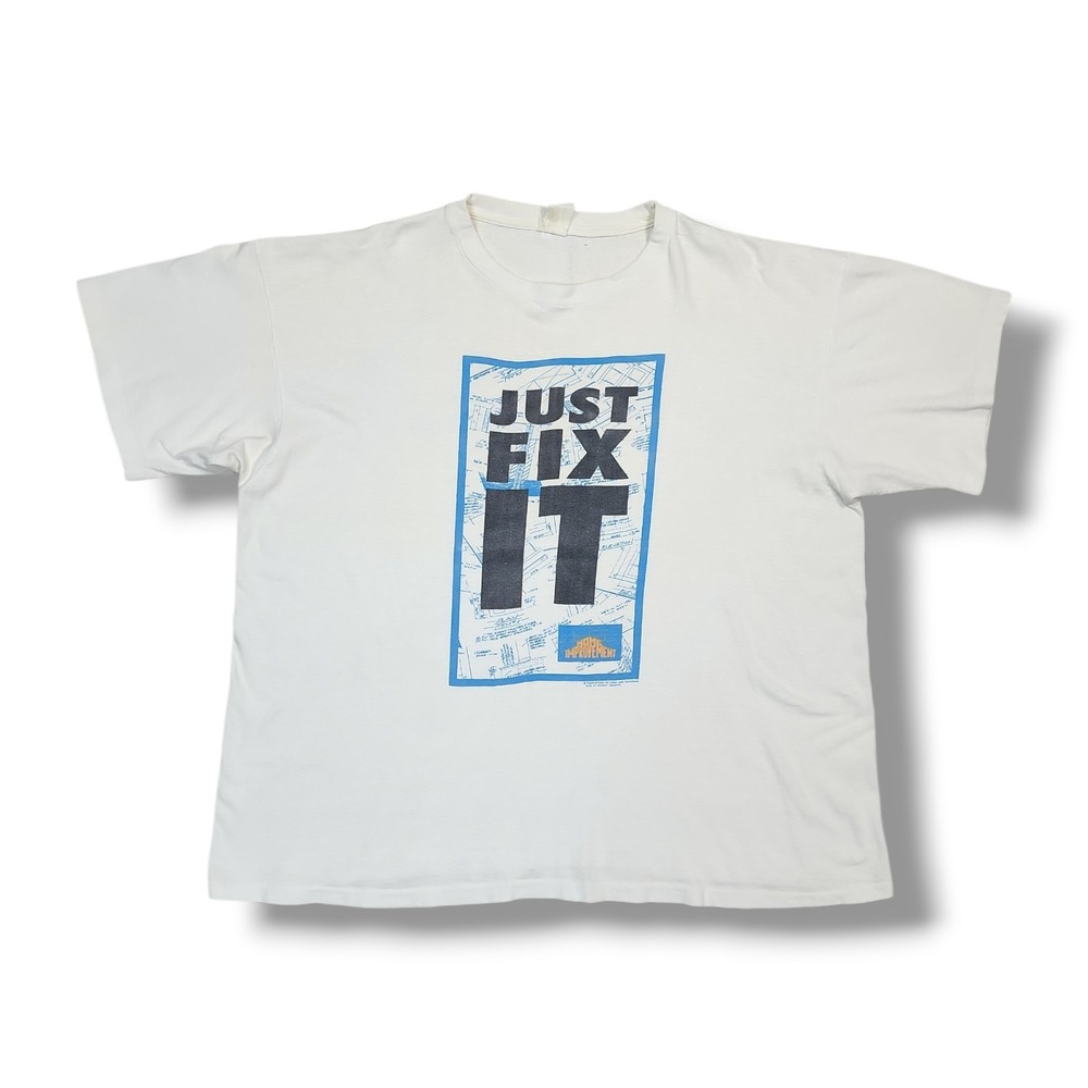 Vintage 90s HOME IMPROVEMENT JUST FIX‎ IT Single Stitch White T-Shirt Men's 2XL